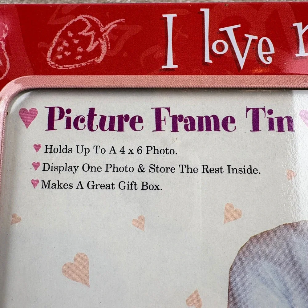 VTG I Love My Grandma Picture Frame Tin Red Metal Storage Box 4x6 Photo EUC Gift